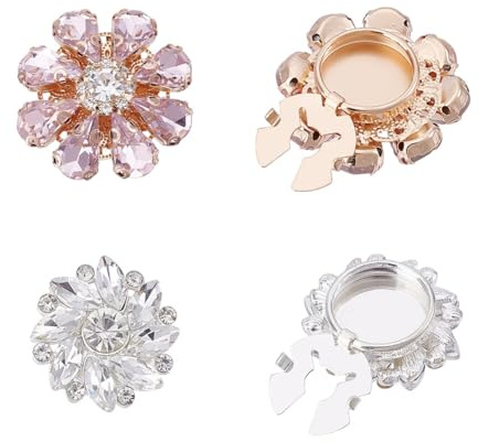 NBEADS 4 Stk. 2 Stile Strass-Knöpfe Abdeckung, Kristall Blume Ärmel Abnehmbare Hemdknopf-Clips für Kleid Anzug Smoking Hemd Zubehör, Rosa