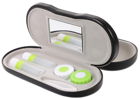 WRITWAA 2 in 1 Double Sided Portable Eyewear and Optical Lens Case with Inner Lining, Mirror and Accessories Storage for Daily Travel Black