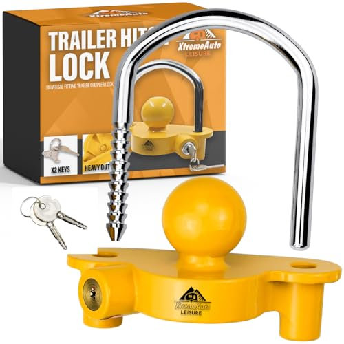 Xtremeauto Universal Trailer Hitch Lock for Standard 50mm Couplings – Heavy-Duty Anti-Theft Tow Hitch Lock, Alloy Steel & Aluminum, Bright Yellow, 2 Safety Keys Included