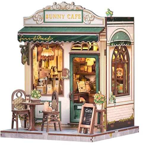 Fsolis Book Nook Kit &-miniatyr dockhus, pysselset för bokhylla dekoration | tidlös present till konstnärliga flickor och kvinnor (Sunny Cafe)