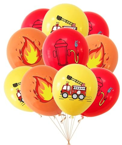 Fesnova Feuerwehr Luftballons Set,18 Stück Feuerwehr Deko,Feuerwehr Deko Kindergeburtstag Rot-Gelb-Orange, mit Feuerwehrauto und Hydrant Motiven für Babyshower Jungen Party Dekoration Geburtstag