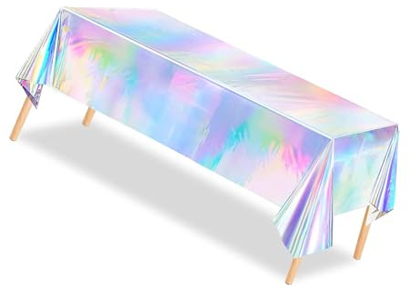 Qsvbeeqj Multiplo Colore Olografico Monouso Copritavolo Del Partito Impermeabili Compleanno Fornitura Decorazione Arcobaleno Olografica Partito