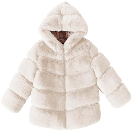 Manteaux en Fausse Fourrure Fille Hiver Veste en Fausse Fourrure pour Enfants Filles en Fausse Chaude Vestes à Capuche Blouson d'hiver Manteaux et Blousons Ado Chaude en Peluche pour 2-13 Ans