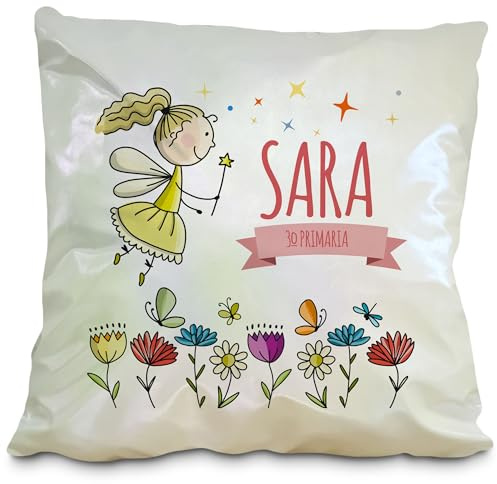 LolaPix Cojin Personalizado Mágico 40x40cm. Cojin Guarderia. Cojines Infantiles Personalizados. Cojín Infantil con Nombre 3 Colores Disponibles. Cojines Fantasía 40x40cm. Hadas