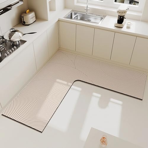 JNTFNE Tapete de cocina para fregadero de esquina, 1 pieza en forma de L, tapete súper absorbente, antideslizante, pasillo, lavandería, baño (color 5,70 x 70 x 45 cm)