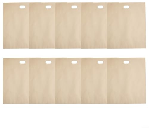 Lot de 10 grands sacs à sandwich réutilisables, résistants à la chaleur, en fibre de verre revêtue de PTFE, conçus pour griller des toasts, des tranches de pizza et des collations (17 x 19 cm)