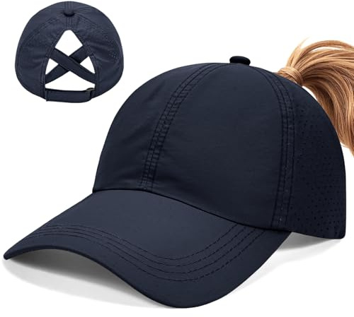 Voqeen Damen Basecap mit Zopf Loch Sommer Cap Pferdeschwanz Kappe Atmungsaktiv Sport Cap Schnelltrocknend Lauf Cappy Outdoor Mütze Sonnenschutz