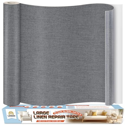 Tela Adhesiva para Tapizar Autoadhesivo 40x200 cm, parches para tela adhesiva Gris oscuro, Kit de Reparación de Parche de Lino para Sofa, Muebles, Sillas, Cortina, Cojines, Cabeceros