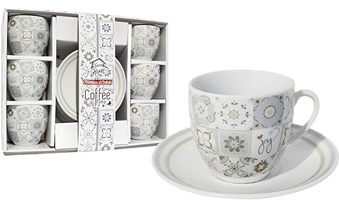 Servizio Set 6 Tazzine Da Caffè 90cc Con 6 Piattini Shabby Decorazioni Maioliche Costiera 12 Pezzi Ceramica
