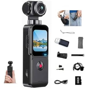 5K HD Handheld Camcorder, Pocket Vlogging Camera with 270° Rotation | 16MP Photo, WiFi, Touchscreen,Fill Light, Autofocus & EIS for Travel,Biking and POV Sports & Vlog (64G)