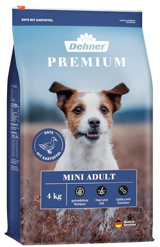 Dehner Cibo per cani di alta qualità, senza cereali, per cani adulti di piccole razze, anatra, agnello, patate, 4 kg