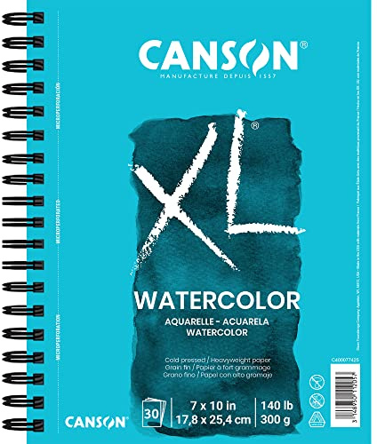 Canson XL Series Watercolor Textured Pad, Use with Paint Pencil Ink Charcoal Pastel and Acrylic, Side Wire Bound, 140 Pound, 7 x 10 Inch, 30 Sheets, Paper, 7 x 10