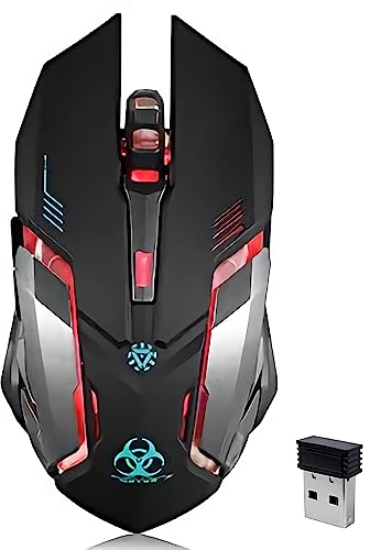 VEGCOO Wireless Gaming Mouse, C8 Silent Click Wireless Rechargeable Mouse with Colorful LED Lights and 3 Level DPI for Laptop and Computer (Black)