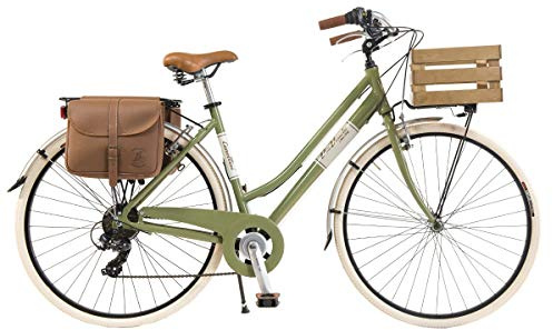 Via Veneto by Canellini CTB - Vélo de ville pour femme, vintage, rétro, en aluminium, avec sacoches et caisse, vert olive, taille 50
