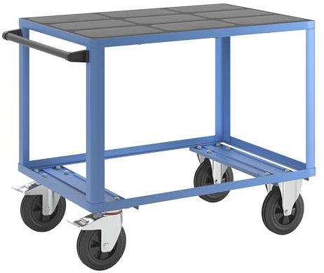 eurokraft pro | Montagewagen | Tragfähigkeit 500 kg, 1 Ladefläche aus Kunststoff, Ladefläche 1050 x 700 mm, Gestell lichtblau