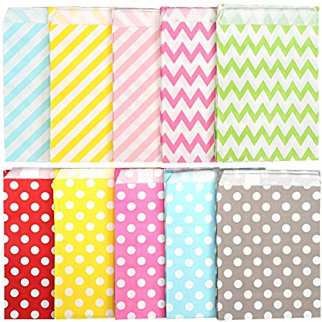 Kesote 100x Candy Tüten Bar Geschenktüten Papier Süßigkeiten Tüte Beutel für Ostern Hochzeit Geburtstag Taufe Party (Zufällig 10 Farbe und 3 Formen)
