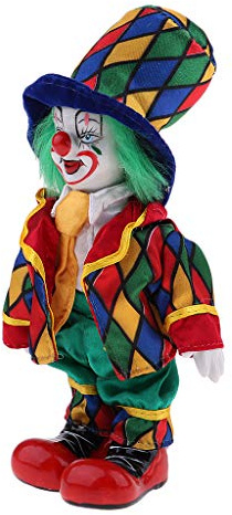 KESOTO Lustige Stehende Porzellan Puppe mit Clown Kostüm, Ornament für Halloween Haus Tisch Dekoration - # 5