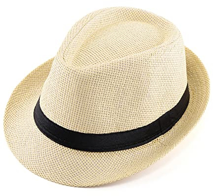 CHIC DIARY Panama Summer Fedora Trilby Chapeau de paille pour homme et femme Chapeau de plage classique, beige, taille unique