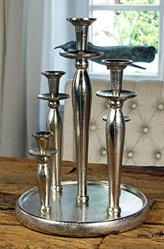 Kerzenständer Kerzenhalter 5-Armig Aluminium Silber Raw - Kerzenleuchter Groß auf Tablett - Deko Dekoration Modern Wohnzimmer - XL 31x31x44 cm