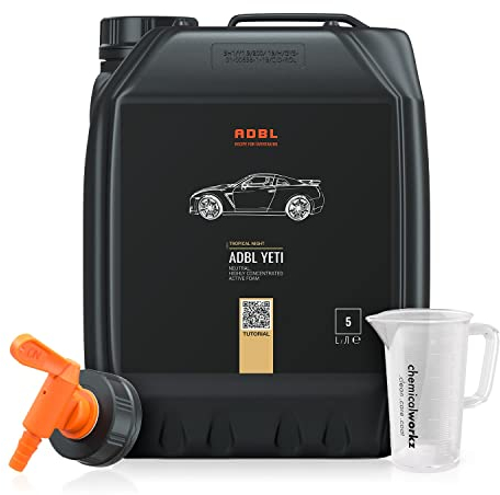 ADBL Yeti Snow Foam Tropical Night (5L) hochkonzentrierter Premium Aktivschaum + chemicalworkz Messbecher + Auslaufhahn - Lack Reiniger für alle Lacke, pH-Neutral - unverwechselbarer Duft!
