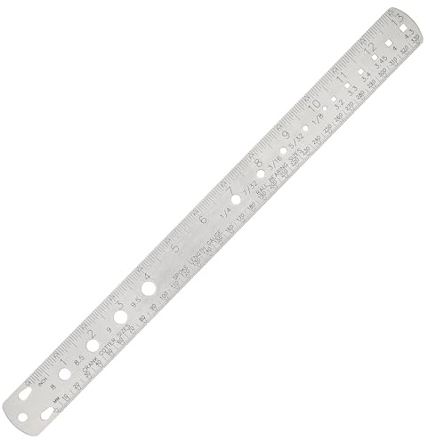 BIKEHAND Bike Bicycle Crank Cotter Pin/Ball Bearing/Spoke Length/Nipple Size Measuring Double Sided Metric Imperial Stainless Steel Ruler Gauge Tool 13inch / 330mm