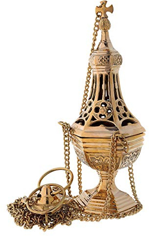 Holyart Weihrauchfass aus vergoldetem Messing im gotischen Stil, 31 cm