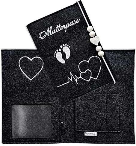Lezzanna - Mutterpasshülle aus Filz - Mutterpass Tasche - Dokumententasche - in 4 Farben - viele Fächer für Ultraschallbilder und vieles mehr - Geschenk für Schwangere - Organizer