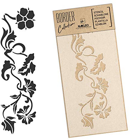 NAKLEO Bordüre Schablone zum Malen 21x45 cm, Blume Gürtel Ornament Muster, Kunstoff Wiederverwendbare Wandchablone, Handwerk DIY Dekoration, Stoff Möbel Holz Papier