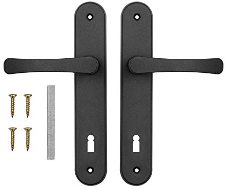 ADGO Maniglia per Porta Set di Maniglie per Porta con Serratura 90 mm Pan di Spagna, Maniglia in Alluminio, Rosetta in Acciaio Zincato a Polvere, Sinistra e Destra, Set di Viti di Montaggio, Nero