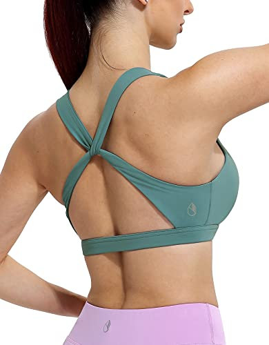 icyzone Damen Sport-BH, Ohne Bügel Gekreuzt Rücken Gepolstert Fitness Yoga Bra (M, Marine Blue)