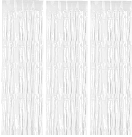 3 PCS Cortinas con Flecos Papel de Aluminio, 1X 2.5m Telón Fondo Cortina Oropel, Adhesiva Cortina de Lámina Franjas, Cortina de papel Metálica Brillante Para Cumpleaños,Boda,Fiesta Decoración (Blanco)