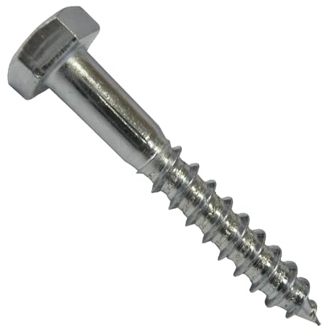 BricoLoco.com Tornillo tirafondos barraquero DIN 571 cabeza hexagonal. Acero galvanizado. Uniones madera metal. Fijación a pared con taco plástico o nylon. (M-10x200 mm., 25)
