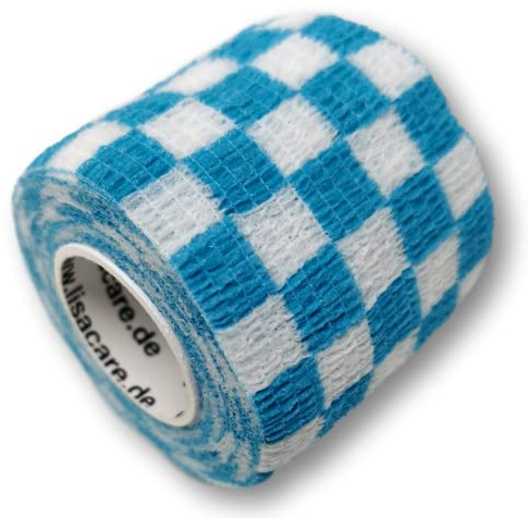 LisaCare Self-Adhesive Bandage - Self-Adhesive, Elastic, 5 cm Wide for Humans and Animals, Fixation Bandage for Sports, Work, Riding with Choice of Colours and Motifs (Chequered Blue, Set of 4)