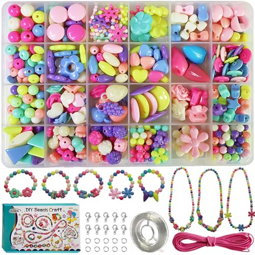 Ewparts Perlen Zum Auffädeln Kinder Groß Oben 4 Bunte Armband buchstaben Perlen für Armbänder Kinder DIY Armbänder Halsketten Erwachsene Perlen Set inklusive Anleitung und Zubehör Perlen Set