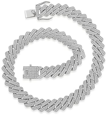 Yolev 14mm Cadena Cubana Collar de Cadena de Glaseado con Incrustaciones de Diamantes de Imitación Joyería Punk Hip Hop para Hombres Mujeres