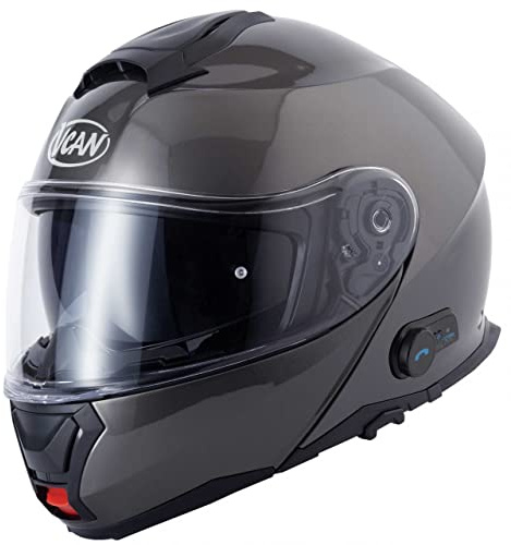 MOTORBIKE VCAN V272 BLINC 4 BLUETOOTH FLIP UP FRONT HELMET Motorcycle Scooter Crash Sports Racing Touring ECE ACU App Full Face Modular Helmet -GLOSS ANTHRACITE (Large)