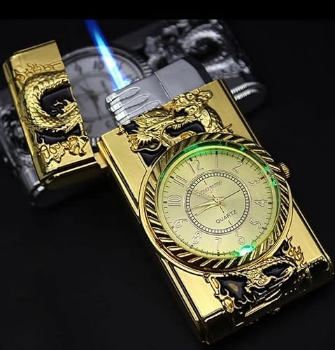 VapourOn Windproof Jet Lighter With Light &Quartz Clock Refillable Lighter Gift Flame (Gold)
