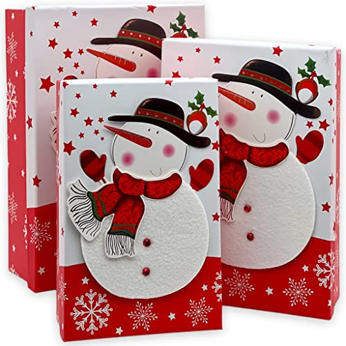 3-teiliges Set Geschenkschachteln Geschenkboxen Geschenkkarton, 3 Stück Geschenkkartonage Weihnachten mit 3D-Motiv (Schneemann)