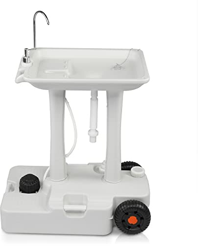 VINGLI 30L Upgraded Portable Sink| Rolling Hand Wash Basin Stand with Towel Holder & Soap Dispenser & Wheels, Perfect for Garden/Camping/Outdoor Events/Gatherings/Worksite/RV/Indoor, White