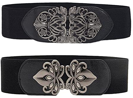 MIVAIUN 2 Stück Elastische Taille Gürtel Frauen Retro Breite Stretch Taille Gürtel Cinch Gürtel Eine Größe, 65cm/25.59 Zoll lang und 6.5cm/2.56 Zoll breit 2-Stiles Kleider Stretchgürtel (Schwarz)