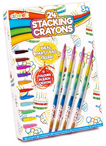 abeec 24 Stacking Crayons - Party Bag Fillers For Kids Bags Twistable Favours Arts And Crafts Kids, Black,green,orange,purple (AMZ-1066)