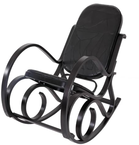Mendler Schaukelstuhl M41AM - Walnuss-Optik, Patchworkleder schwarz