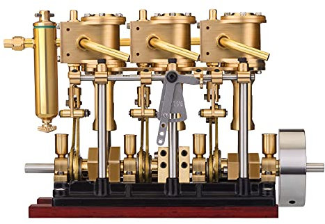 TEYE 3 Zylinder Dampfmaschinen Modell, KACIO LS3-13S Vertikales Dampfmaschinen Modell Mini Motoren Bausatz mit Becher für 80-120CM Dampfmodellschiffe, Ohne Kessel