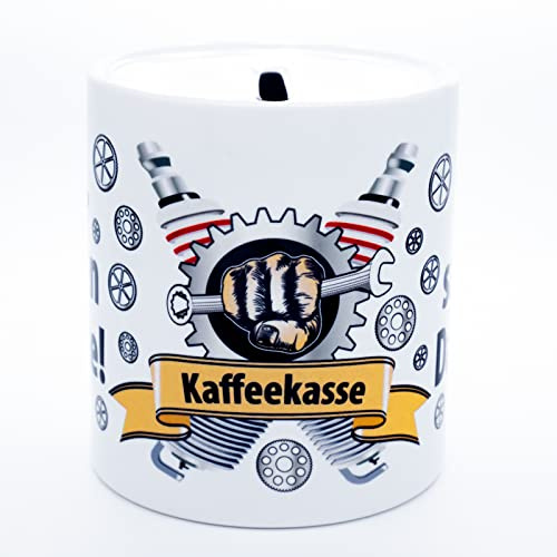 Kfz Werkstatt Kaffeekasse Trinkgeldkasse Spardose Kasse Geldgeschenk Auto Kfz- Mechatroniker Mechaniker Meister Autohaus Sparschwein Sparbüchse Schwarzgeld Sparkasse Dose Geschenk Handwerk Keramik