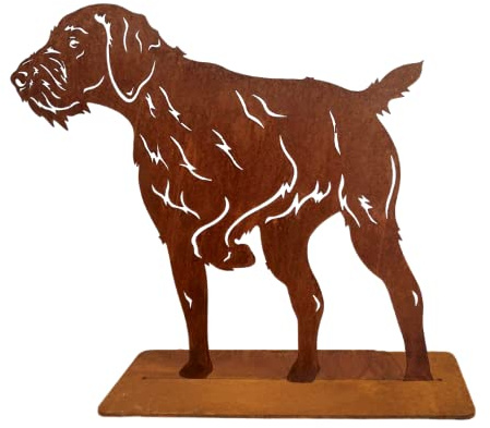 Terma Stahldesign Rost Hund Deutsch Drahthaar lebensgroß Metall Gartenfigur Handmade Germany wetterfest Gartendeko Tierfigur Grabdeko Geschenk