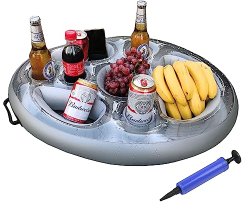 Aufblasbarer Getränkehalter,Getränkehalter Pool,2in1-Getränke & Snackhalter,Schwimmende Tablett 8 Löcher,Große Kapazität Floating Coasters,PVC Pool Untersetzer,für die Sommerstrand-Poolparty (Silber)