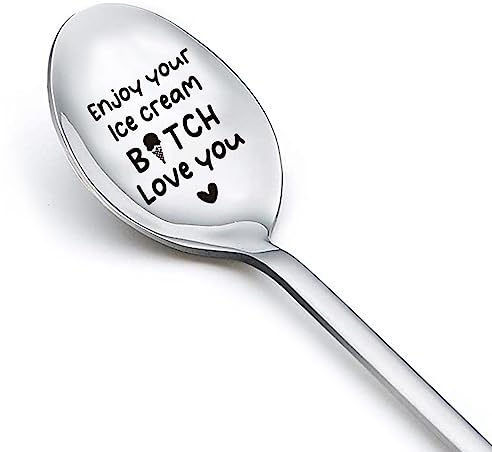 Cucchiaio da gelato con incisione divertente per amanti del gelato, per donne e ragazze, per migliore amica, migliore amica, regalo di compleanno o di Natale – Enjoy Your Ice Cream Love You Cucchiai