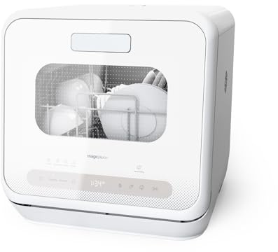 magicplux Mini Tischgeschirrspüler für 4 Gedecke, Geschirrspüler mit 6+1 Waschprogramme, Startzeitvorwahl, Sichtfenster, Ideal für Zuhause, Büro und Camping, Spülmaschine mit Wasseranschluss, Weiß