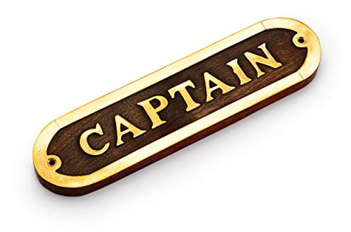 NKlaus 11767 - Placa para puerta (latón y madera, 20 x 5 cm), diseño de capitán marítimo