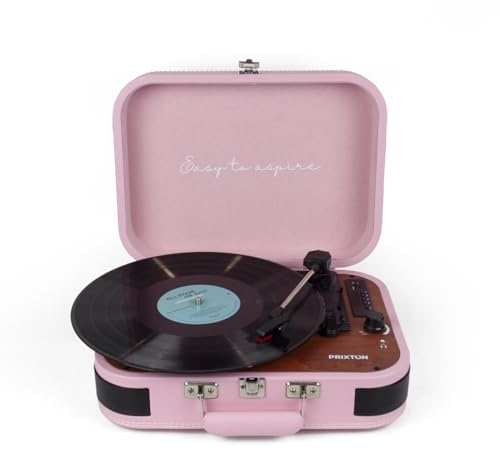 PRIXTON VC600 - Platine Vinyle Tourne-Disque Vintage, Lecteur de vinyles et de Musique Via Bluetooth et USB, 2 Haut-parleurs intégrés, Design Mallette, Couleur Rose